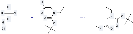 Glycine, N-[(1, 1-dimethylethoxy)carbonyl]-N-ethyl- can react with Methylamine; hydrochloride to get N-(tert-Butoxycarbonyl)-N-ethylglycine methylamide.